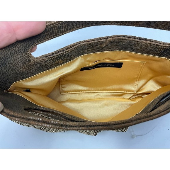 BCBGMAXAZRIA Gold Leather Inner Pocket Beaded Women's Handbag Purse Clutch - Picture 3 of 5